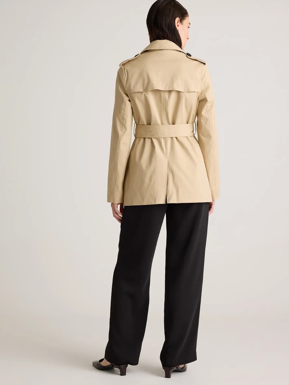 Quince NWT Comfort Stretch Short Trench Coat Light Khaki Size Small - Picture 2 of 12